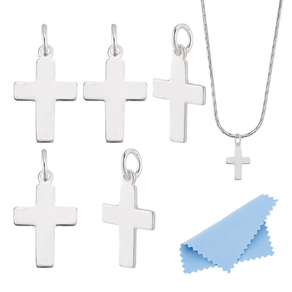 4988 5Pcs Silver Cross Charms 925 Sterling Silver Small Cross Charms